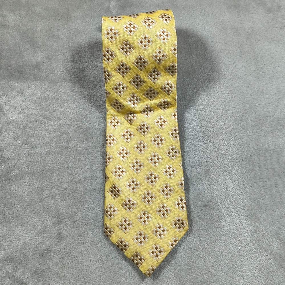Canali Tie Necktie Yellow Silk Made In Italy  Geometric‎ 56.5x3.75 Luxury